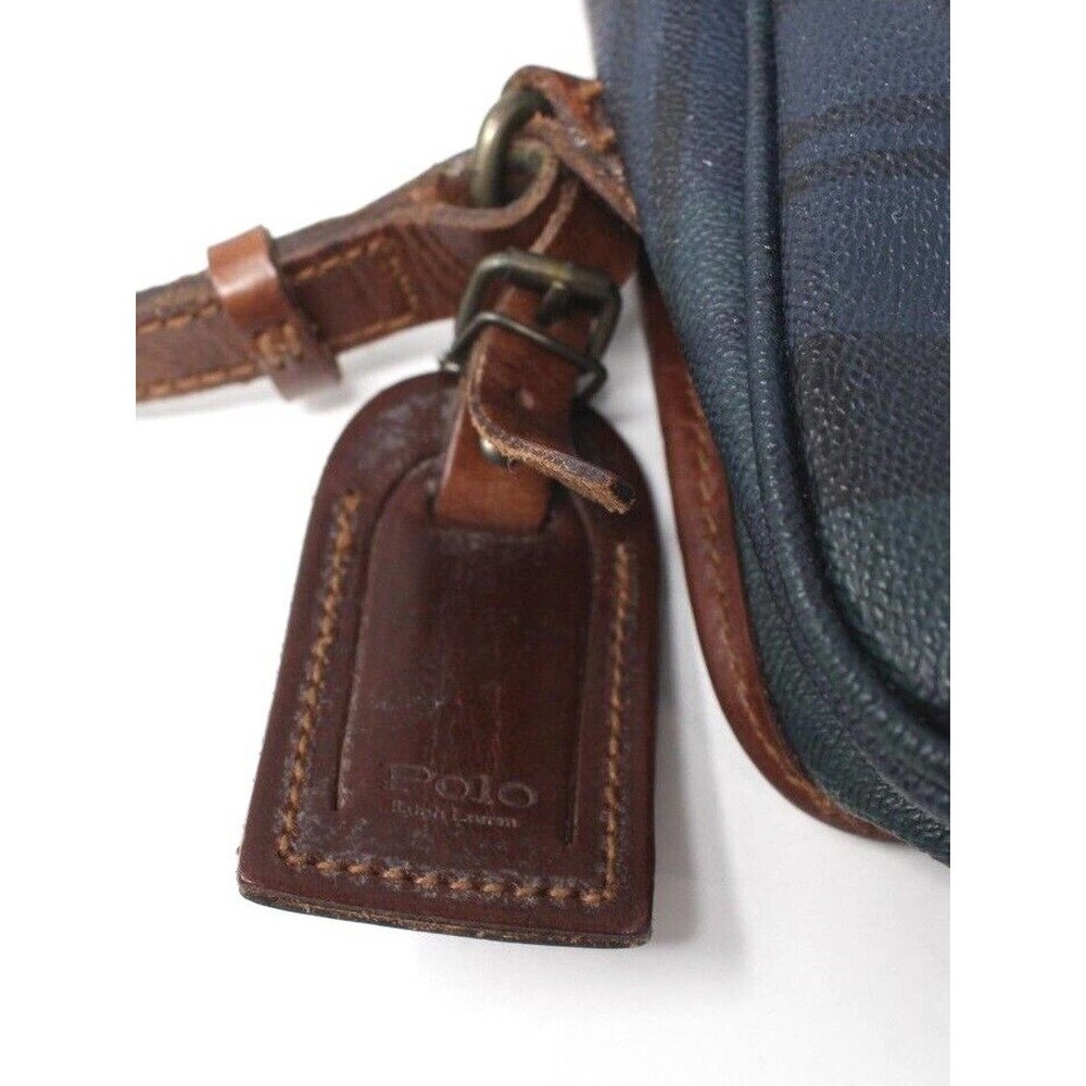 Polo Ralph Lauren Vtg Blackwatch Plaid Crossbody Bag Satchel Leather Canvas - Picture 4 of 9